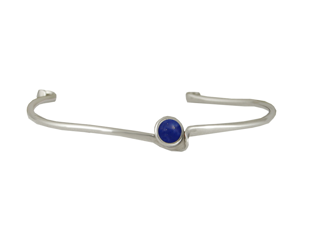 Sterling Silver Wave Cuff Bracelet With Lapis Lazuli